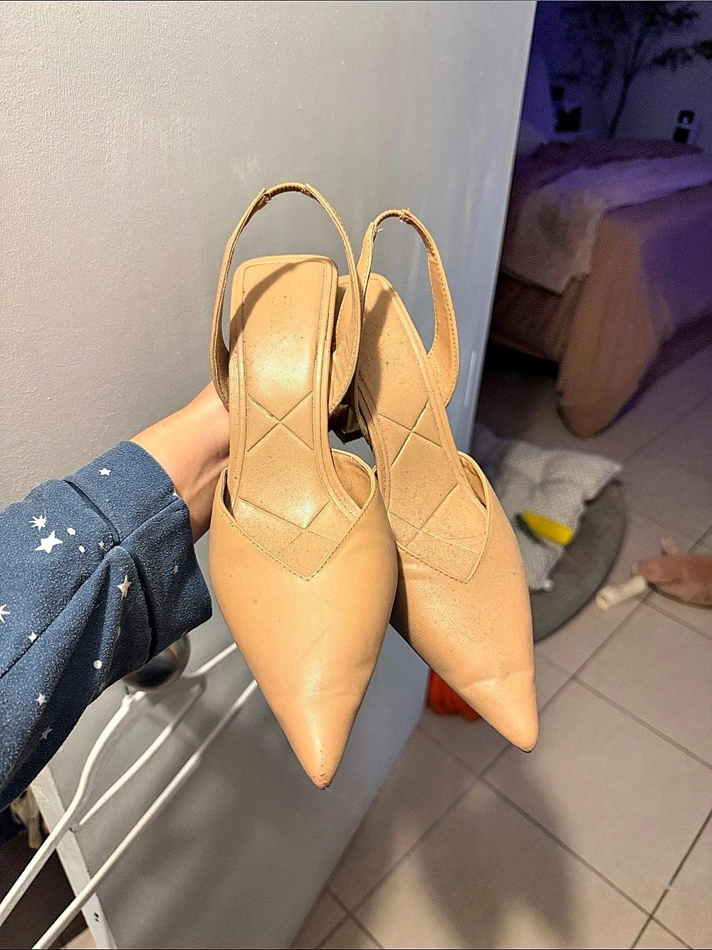 Zara Metallic Sculptured Heel Slingback Shoes Brown EU 39